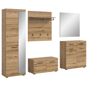Mobile ingresso moderno appendiabiti specchio 272xH197 cm rovere Bloom