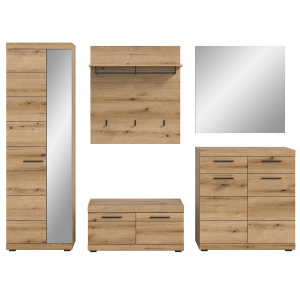 Mobile ingresso moderno appendiabiti specchio 272xH197 cm rovere Bloom