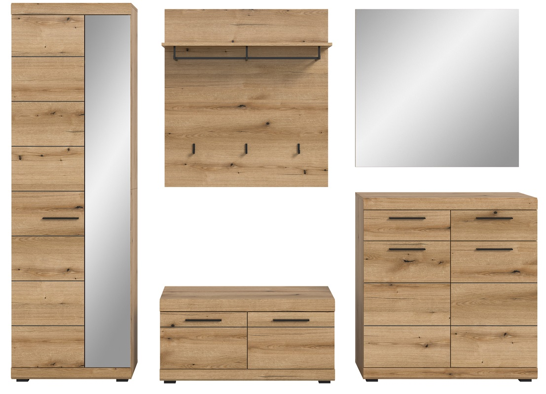 Mobile ingresso moderno appendiabiti specchio 272xH197 cm rovere Bloom