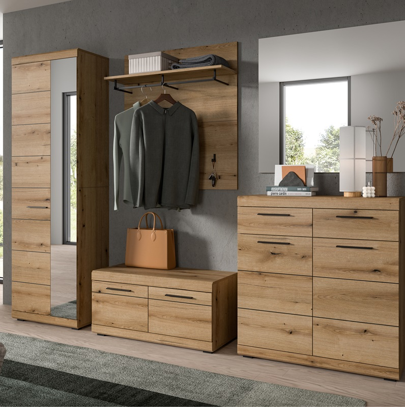 Mobile ingresso moderno appendiabiti specchio 167xH197 cm rovere Bloom