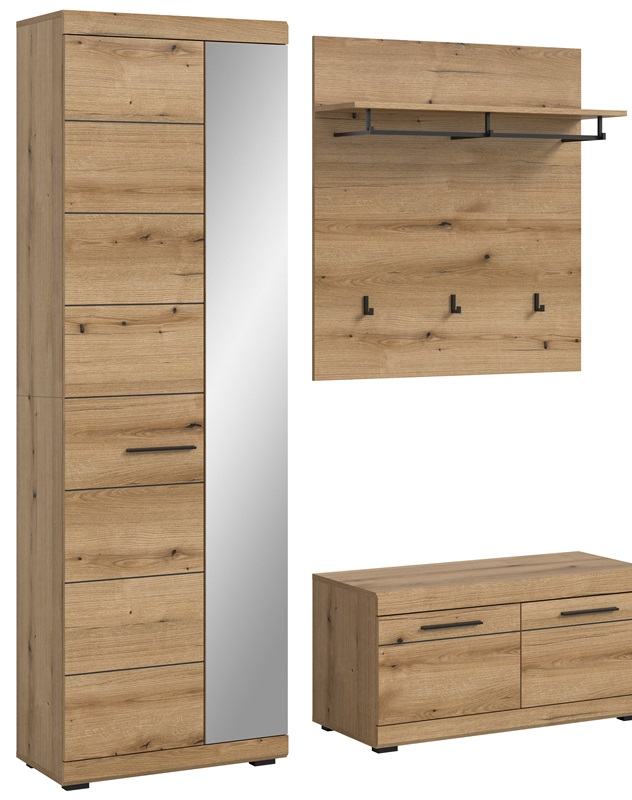 Mobile ingresso moderno appendiabiti specchio 167xH197 cm rovere Bloom