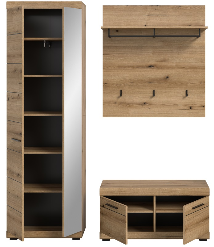 Mobile ingresso moderno appendiabiti specchio 167xH197 cm rovere Bloom