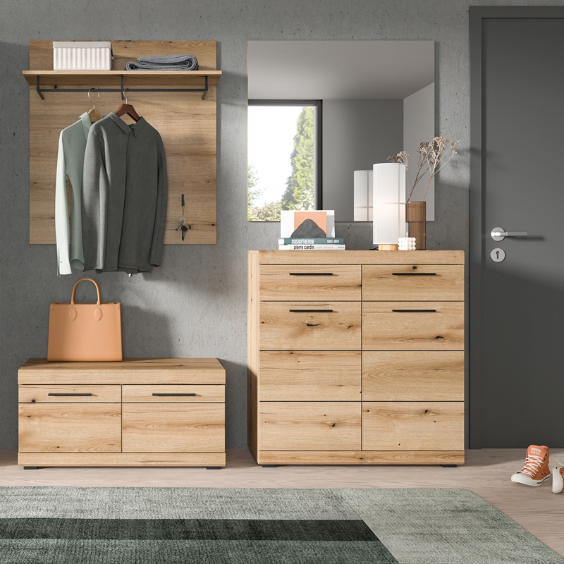 Mobile ingresso moderno appendiabiti specchio 195xH197 cm rovere Bloom