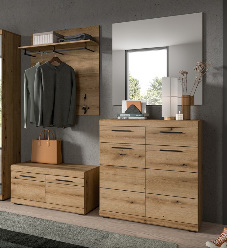 Mobile ingresso moderno appendiabiti specchio 195xH197 cm rovere Bloom