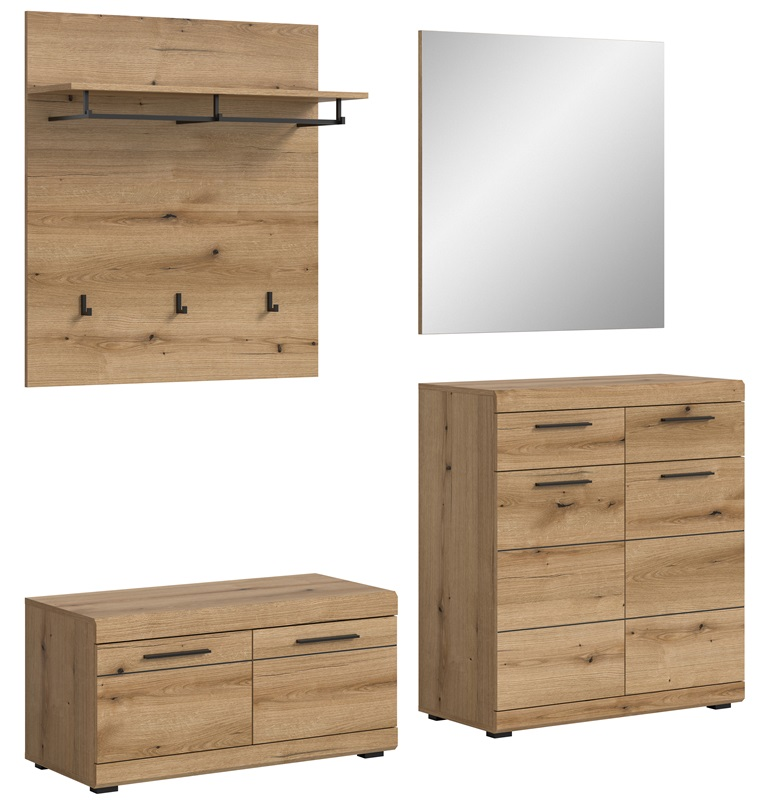 Mobile ingresso moderno appendiabiti specchio 195xH197 cm rovere Bloom