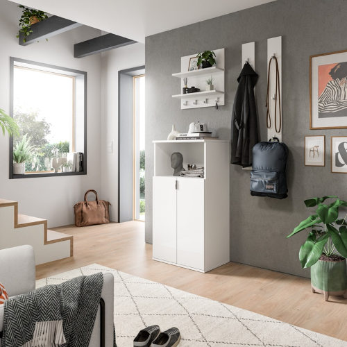 Mobile ingresso moderno attaccapanni 2 ante 111xH191 bianco lucido Olly