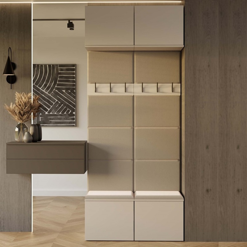 Mobile ingresso moderno 100xH238 cm appendiabiti cassapanca beige Berlino