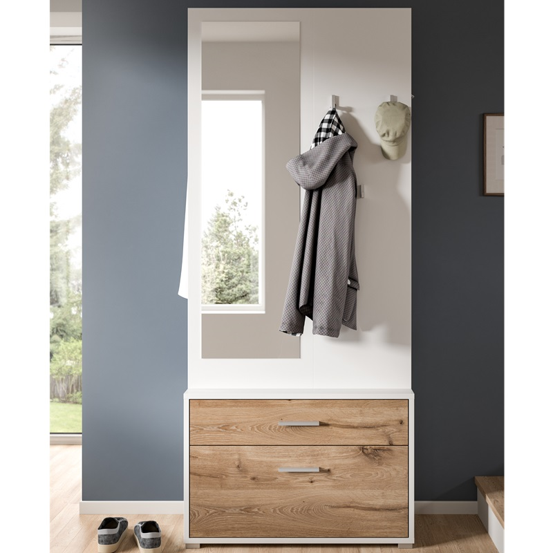 Mobile ingresso appendiabiti con specchio scarpiera 80xH190 bianco rovere Elyon