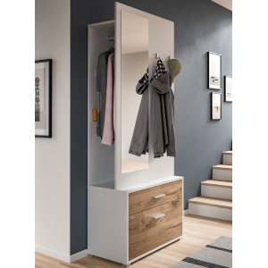 Mobile ingresso appendiabiti con specchio scarpiera 80xH190 bianco rovere Elyon