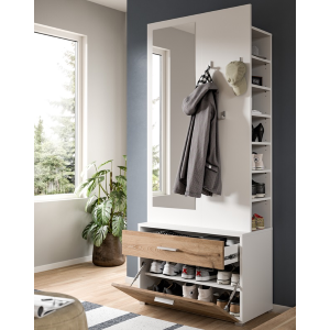 Mobile ingresso appendiabiti con specchio scarpiera 80xH190 bianco rovere Elyon