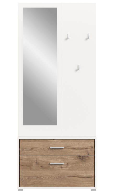 Mobile ingresso appendiabiti con specchio scarpiera 80xH190 bianco rovere Elyon