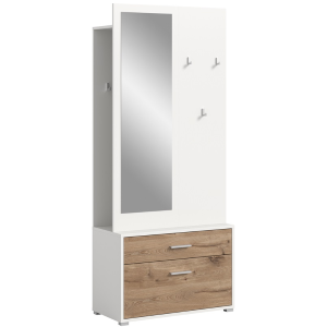 Mobile ingresso appendiabiti con specchio scarpiera 80xH190 bianco rovere Elyon