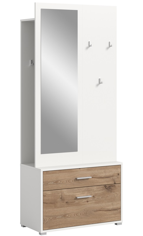 Mobile ingresso appendiabiti con specchio scarpiera 80xH190 bianco rovere Elyon