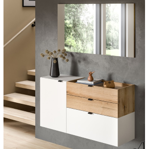 Mobile ingresso moderno specchio 120xH194 bianco rovere Liria