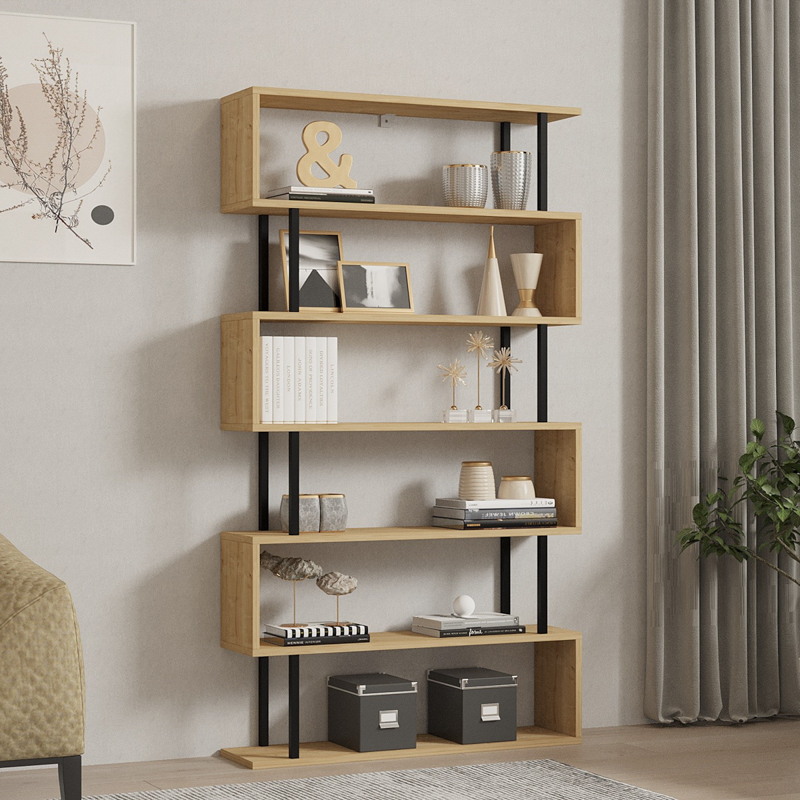 Libreria moderna soggiorno design industrial 90xH162 cm rovere nero Varek