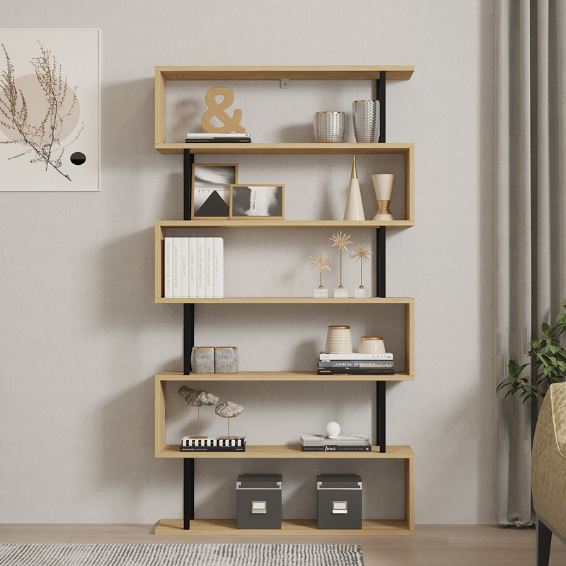 Libreria moderna soggiorno design industrial 90xH162 cm rovere nero Varek