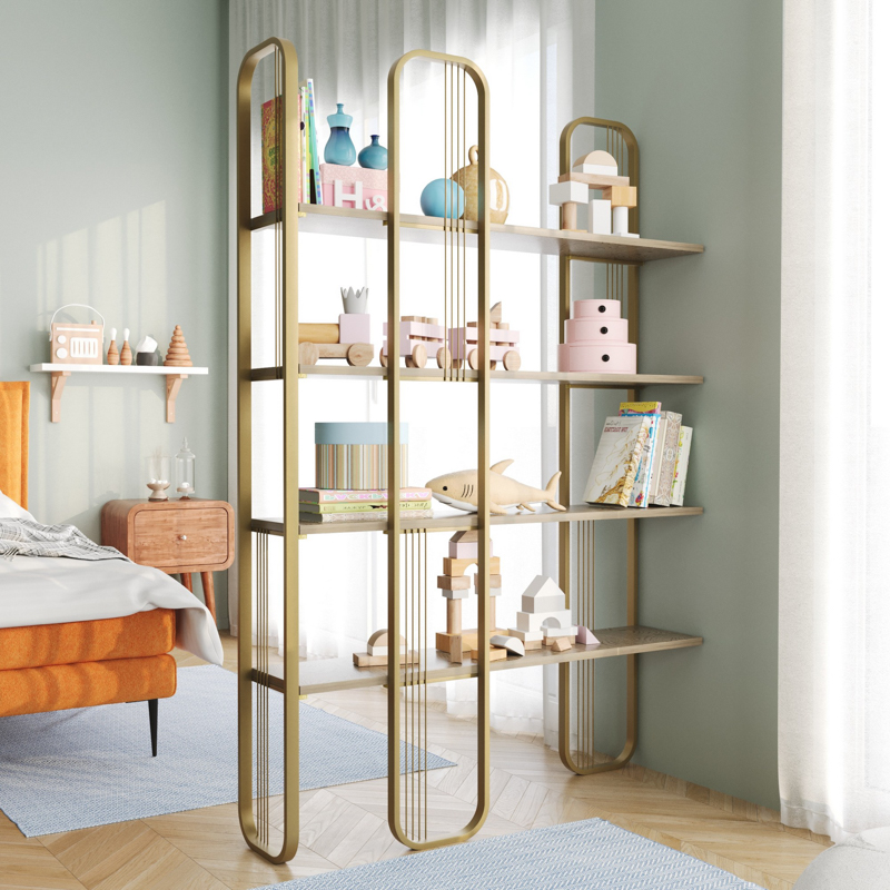 Libreria moderna design parete divisore industrial 124xH182 cm oro Nolan
