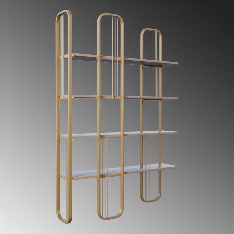 Libreria moderna design parete divisore industrial 124xH182 cm oro Nolan