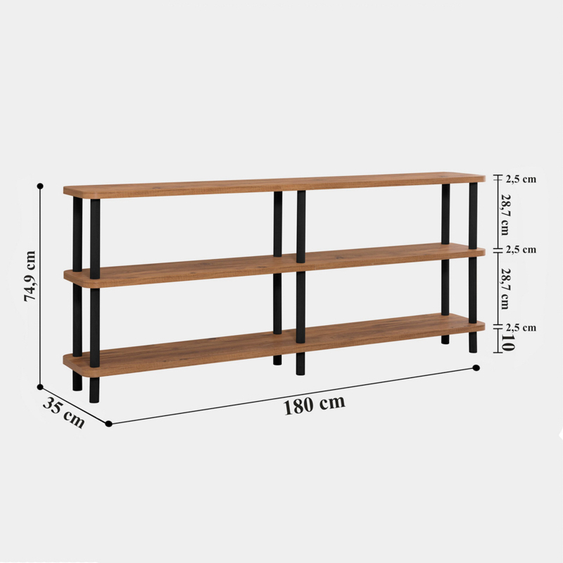 Libreria moderna industrial mobile multiuso 180xH74 cm rovere nero Soren