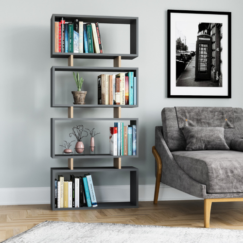 Libreria moderna soggiorno design colonna 72xH161 cm antracite rovere Arvenia
