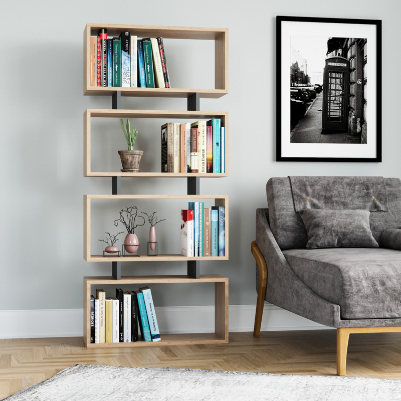 Libreria moderna soggiorno design colonna 72xH161 cm rovere antracite Arvenia
