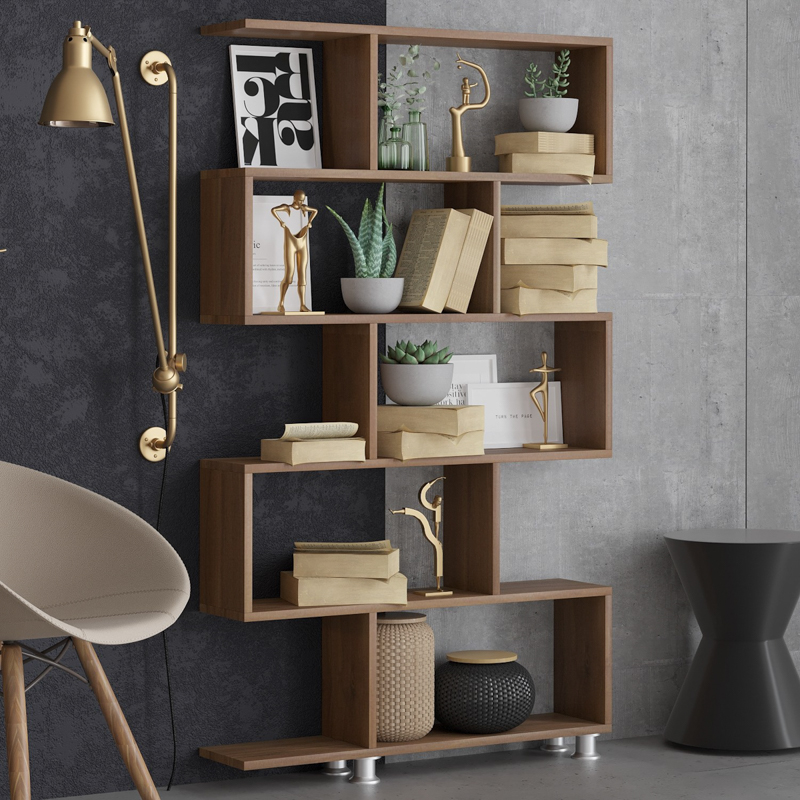 Libreria moderna soggiorno design parete 90xH156 cm noce Averis