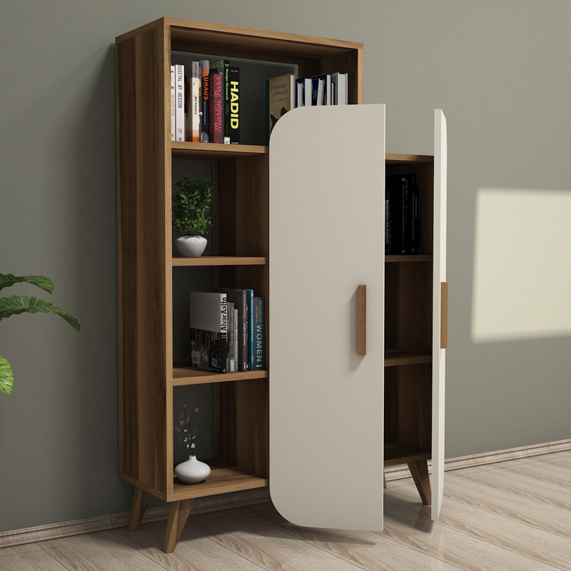 Libreria moderna soggiorno 2 ante 90xH132 cm rovere bianco Fendro