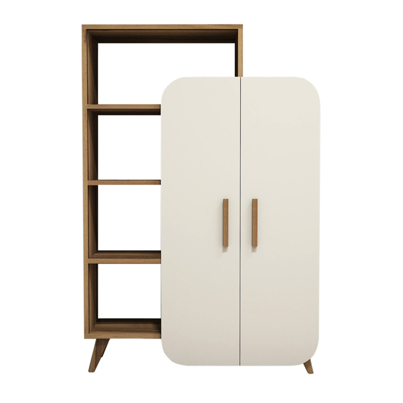 Libreria moderna soggiorno 2 ante 90xH132 cm rovere bianco Fendro