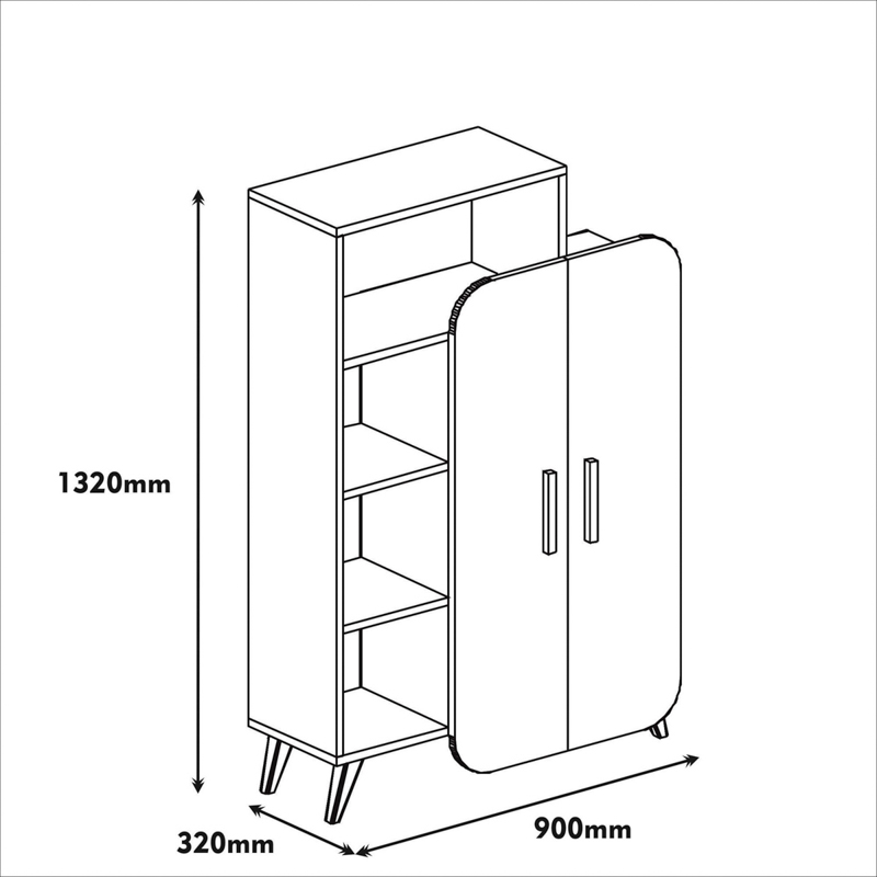 Libreria moderna soggiorno 2 ante 90xH132 cm rovere bianco Fendro
