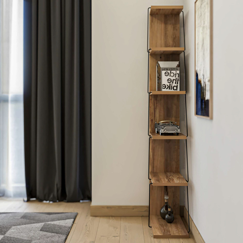 Libreria moderna soggiorno design colonna metallo 50xH150 cm rovere Levante