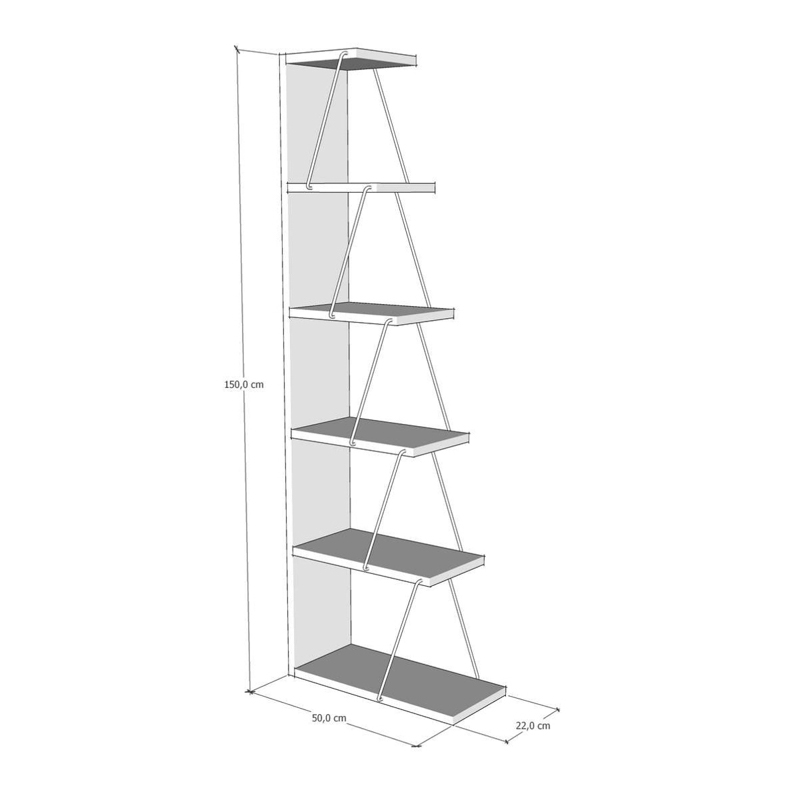 Libreria moderna soggiorno design colonna metallo 50xH150 cm rovere Levante