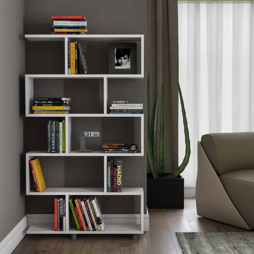 Libreria moderna soggiorno design parete 90xH156 cm bianco Zerkan