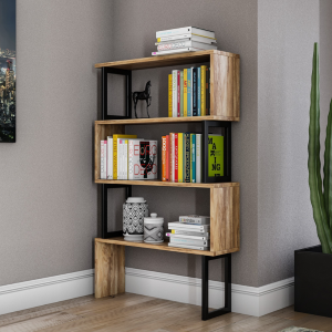 Libreria moderna soggiorno design parete 80xH128 cm noce Zerkan