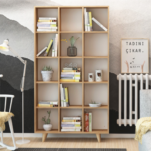 Libreria moderna soggiorno design parete 100xH184 cm rovere Corvik