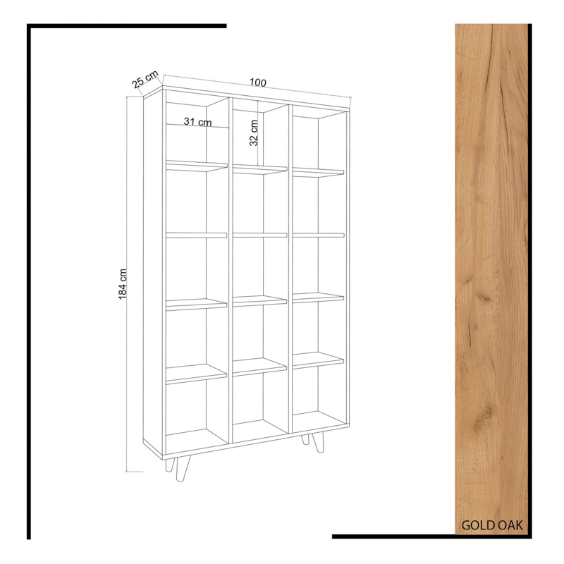 Libreria moderna soggiorno design parete 100xH184 cm rovere Corvik