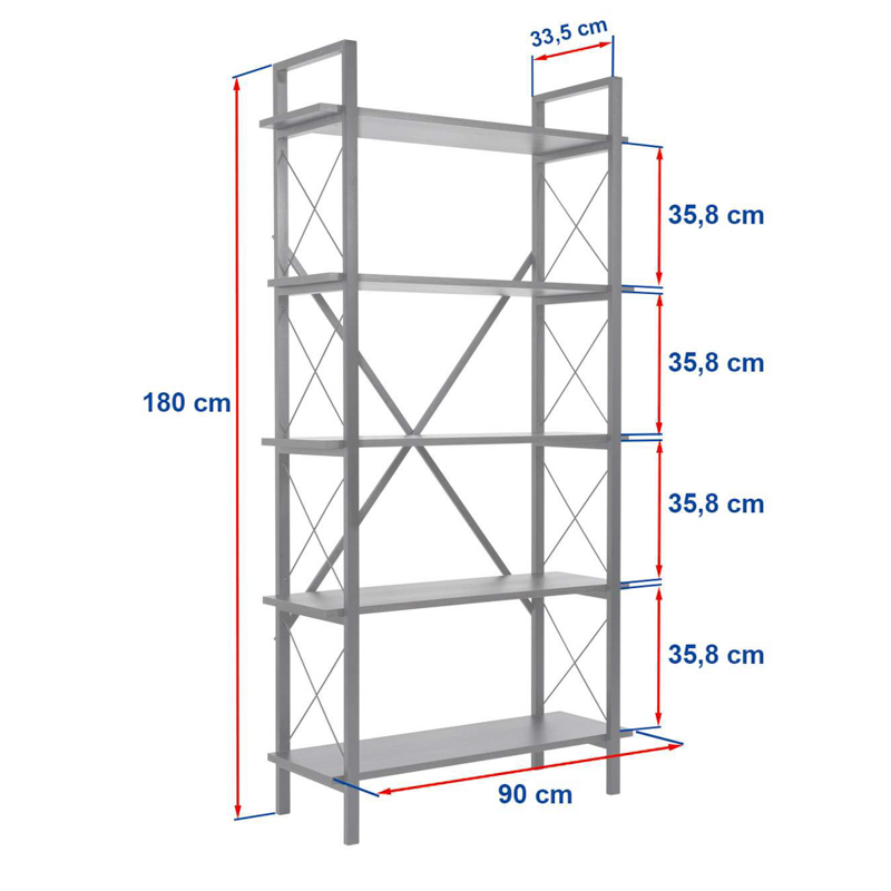 Libreria moderna soggiorno design industrial 90xH180 cm bianco nero Teldor
