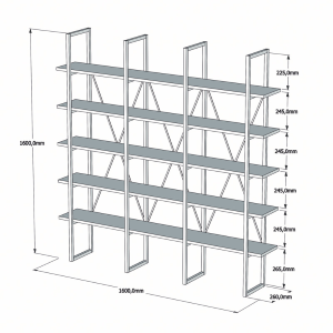 Libreria moderna soggiorno design parete industrial 160xH160 cm noce nero Lago