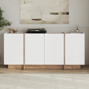 Credenza madia moderna soggiorno design 4 ante 180xH80 cm pino bianco Belvar
