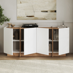 Credenza madia moderna soggiorno design 4 ante 180xH80 cm pino bianco Belvar