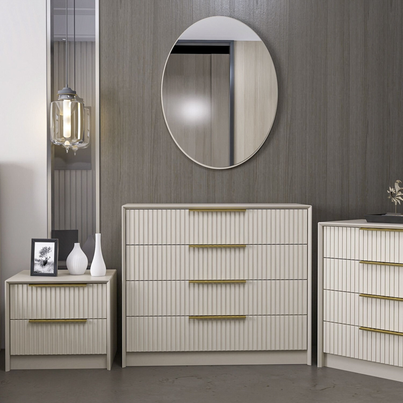 Comò cassettiera moderna specchio camera da letto 100xH85 cm beige Dalton big
