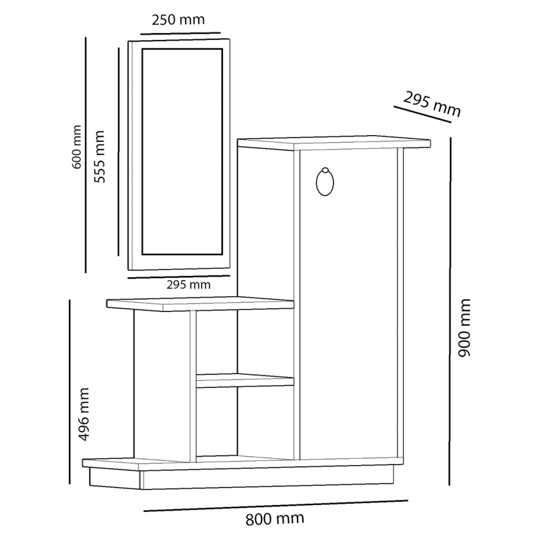 Mobile ingresso moderno 80xH90 specchio appendiabiti rovere antracite Fresh