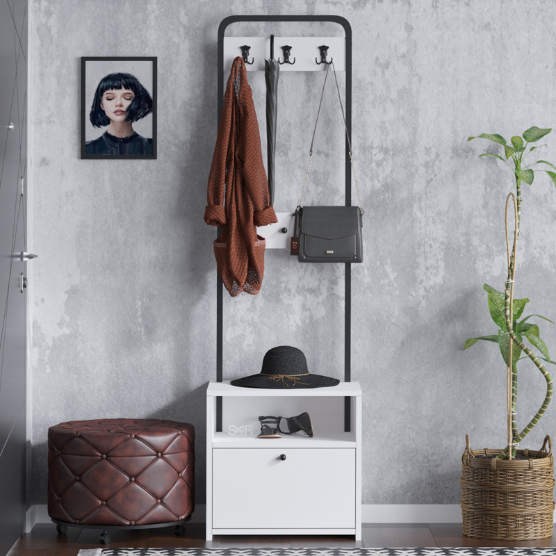 Mobile ingresso moderno design 50xH170 appendiabiti bianco nero York