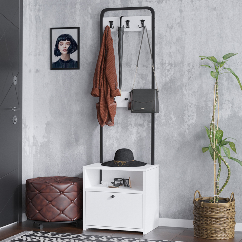 Mobile ingresso moderno design 50xH170 appendiabiti bianco nero York