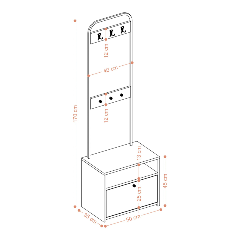 Mobile ingresso moderno design 50xH170 appendiabiti bianco nero York
