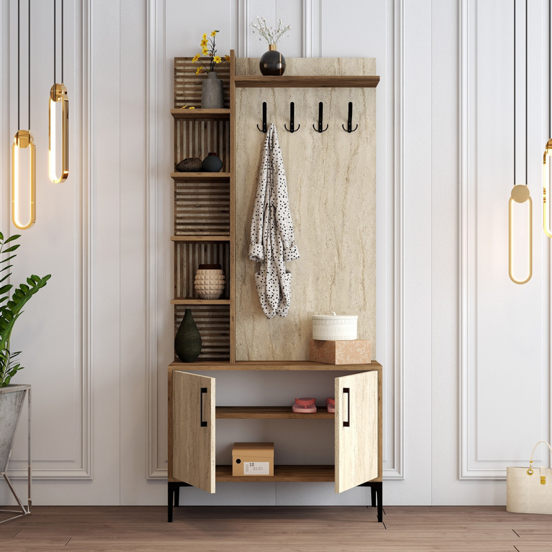 Mobile ingresso moderno design 90xH200 appendiabiti noce rovere Stafford