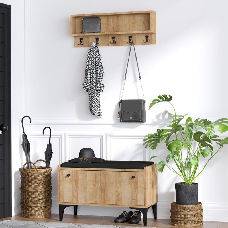 Mobile ingresso moderno appendiabiti cassapanca 80cm rovere Atlas