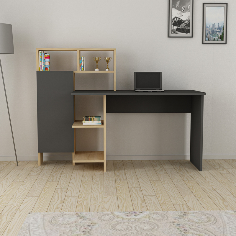Scrivania moderna attrezzata libreria ufficio 136xH112 cm rovere antracite Orbit