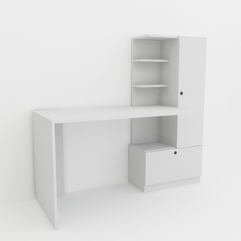 Scrivania moderna attrezzata libreria ufficio 150xH120 cm bianco Concept-D