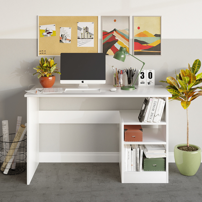 Scrivania moderna lineare ripiani 120xH74 cm bianco Note