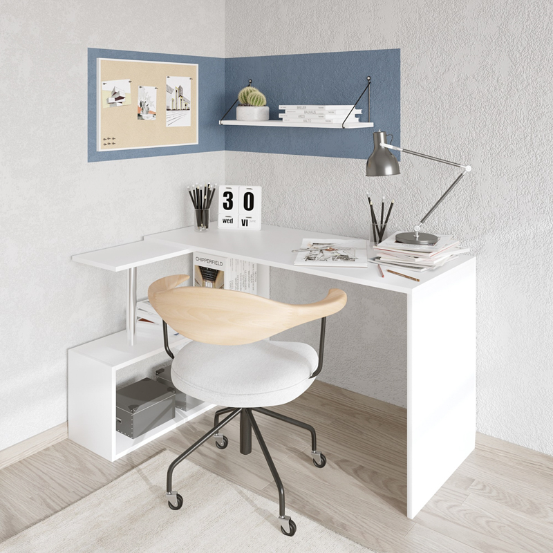 Scrivania moderna angolare attrezzata 130x94 cm bianco Mind